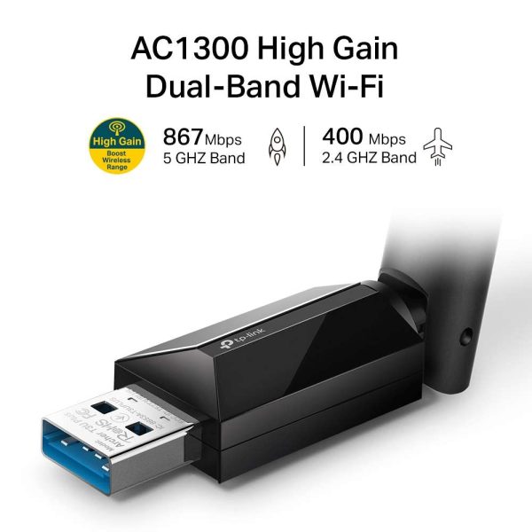 Archer T3U Plus | Adaptador USB Inalámbrico Banda Dual AC1300 Alta Ganancia TP-Link
